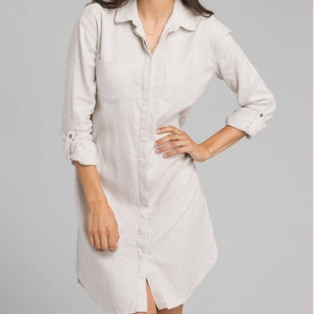 prAna La Noa Shirt Relaxed Fit Dress Silver Spray Size Small